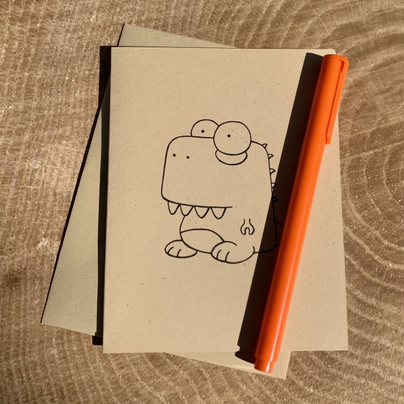 T. rex notecard on kraft cardstock, blank inside