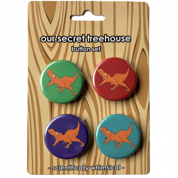 Running Rex Button Set- Four Running T. rex Buttons