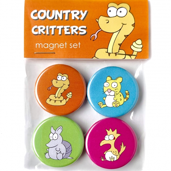 Country Critters Magnet Set- Ocelot, Armadillo, Roadrunner & Rattlesnake