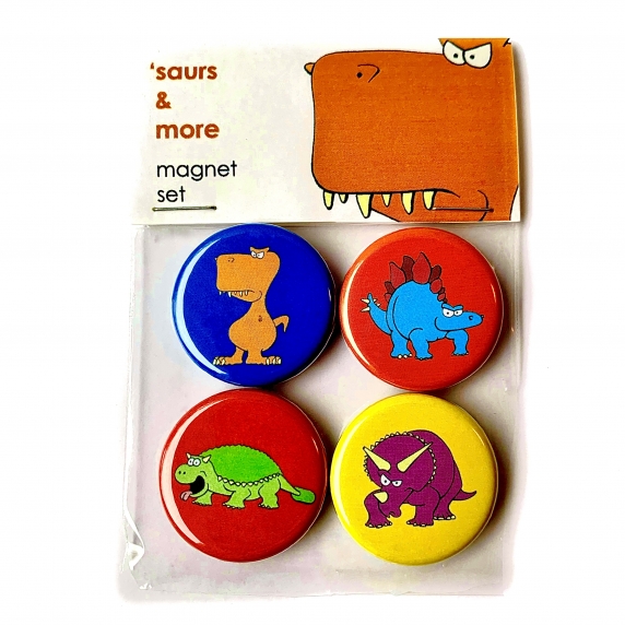 Dinosaur Magnets- Saurs & More T. rex, Ankylosaur, Stegosaur & Triceratops butto