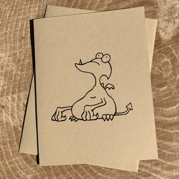 Monster Roy card on kraft cardstock, blank inside