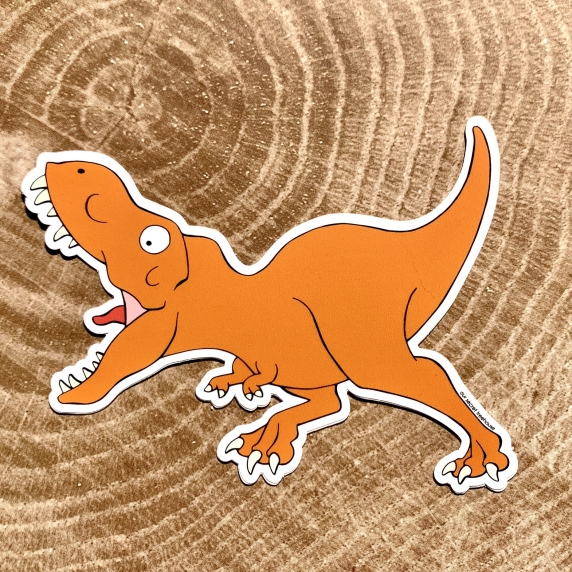 Vinyl sticker of a running T. rex