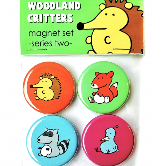 Woodland Critter Magnet Set- Fox, Hedgehog, Bird & Raccoon