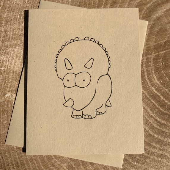 Triceratops notecard on kraft cardstock, blank inside