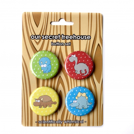 Dinky Dinosaurs Button Set- Triceratops, Brontosaur, Stegosaur & Ankylosaur