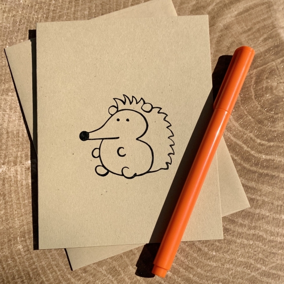 Hedgehog notecard- Woodland Critters Series Two on kraft cardstock