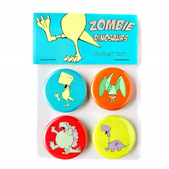 Zombie Dinosaur Magnet Set- T. rex, Brontosaurus, Stegosaurus & Pterosaur