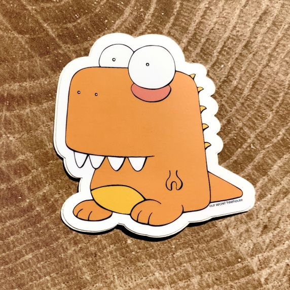 Vinyl sticker of a cartoon T. rex