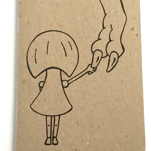 Girl & T. rex Notebook with handprinted kraft cover