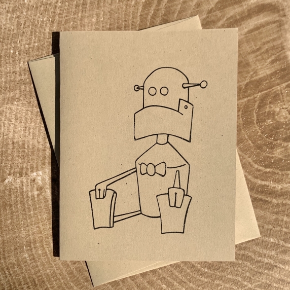 Robot notecard on kraft cardstock, blank inside