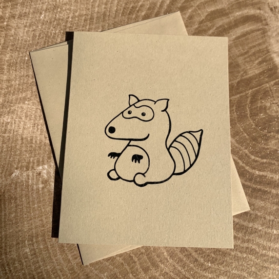 Raccoon Notecard- Woodland Critters on kraft cardstock