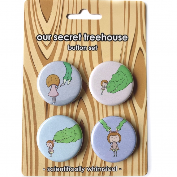 Girl & Rex Button Set- Girl & T. rex Buttons