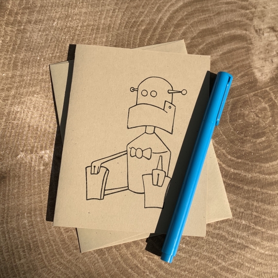 Robot notecard on kraft cardstock, blank inside