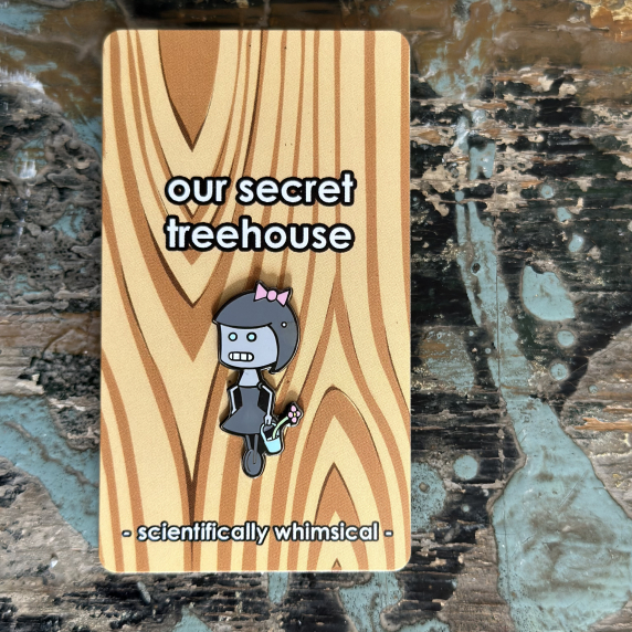 Robot Girl Enamel Pin on printed cardstock