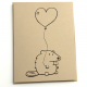 Beaver with a Heart Balloon Notecard Beaver Card - Beaver with Heart Balloon on kraft cardstock