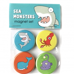 Sea Monsters Magnet Set- Shark, Giant Squid, Whale & Lantern Fish