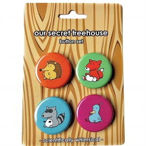 Woodland Critter Button Set - Series Two Woodland Critter Button Set - Fox, Hedgehog, Bird & Raccoon