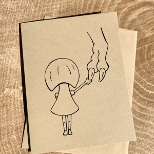 Girl & T. rex Comfort card Girl & Rex Notecard- Girl & Rex Comfort notecard on kraft cardstock