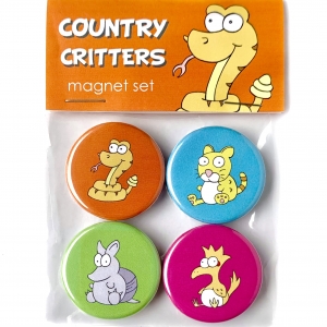 Country Critters Magnet Set- Ocelot, Armadillo, Roadrunner & Rattlesnake