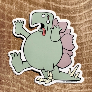 Vinyl sticker of a cartoon zombie stegosaur