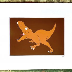 Running T. rex Print- Matted with Brown Background