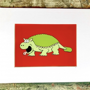 Red Ankylosaurus Print- Saurs and More Series (5x7 Matted Print)