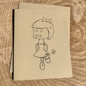 Robot Girl notecard on kraft cardstock, blank inside