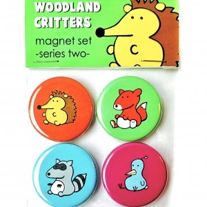Woodland Critter Magnet Set- Fox, Hedgehog, Bird & Raccoon