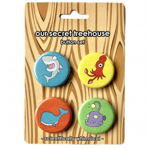 Sea Monsters Button Set Sea Monsters Button Set- Shark, Giant Squid, Whale & Lantern Fish