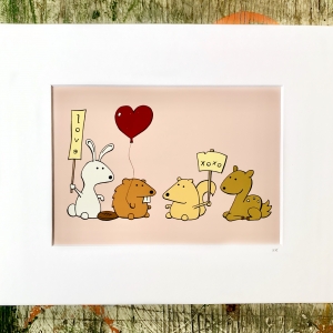 Beaver, Bunny, Squirrel, And Deer- Woodland Critters Series -Pink XOXO Print (5x