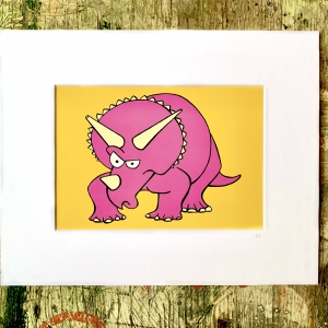 Yellow Triceratops Print- Saurs and More Series (5x7 Matted Print)