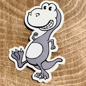 Vinyl sticker of a rubber hose animation cartoon T. rex