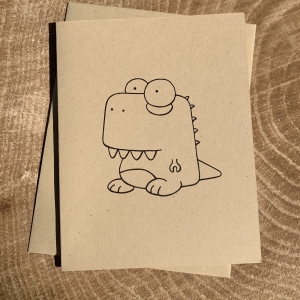 T. rex notecard on kraft cardstock, blank inside