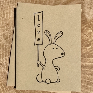Bunny cartoon notecard on kraft cardstock, blank inside
