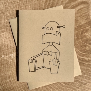 Robot notecard on kraft cardstock, blank inside