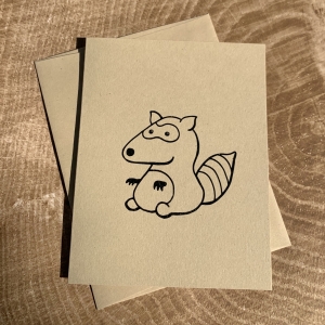 Raccoon Notecard- Woodland Critters on kraft cardstock