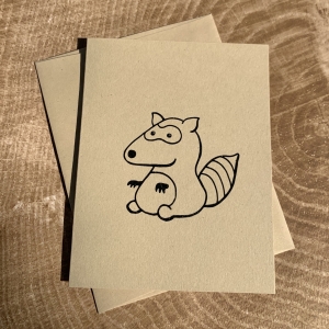 Raccoon card on kraft cardstock Raccoon Notecard- Woodland Critters on kraft cardstock