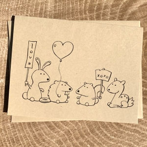 Woodland Critters XO Card Woodland Critters XO Card with beaver, bunny, squirrel & deer on kraft cardstock