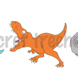 Dinosaur Bumper Sticker- Food Chain (plant>triceratops>T.rex>asteroid)